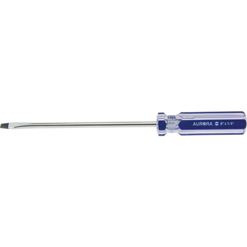 Blue Transparent Striped Slotted Screwdriver, 1/4" Tip, Round, Plastic Handle Fastek