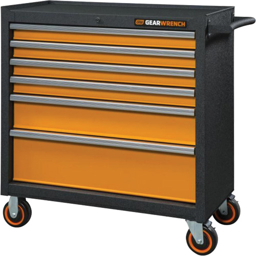 GSX Series Rolling Tool Cabinet, 6 Drawers, 36" W x 18-1/5" D x 37-2/5" H, Black/Orange Fastek