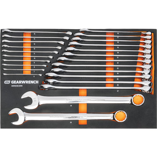 12-Point Long Pattern Combination Metric Wrench Set in Foam Storage Tray, Open-Ended, 24 Pieces, Metric Fastek