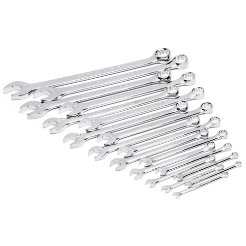 12-Point Long Pattern Combination SAE Wrench Set in Foam Storage Tray, Open-Ended, 19 Pieces, Imperial Fastek