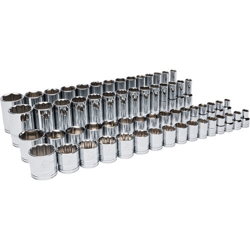 Master SAE Socket Set in Foam Storage Tray, 60 Pcs, 1/2" Drive Size, Deep Fastek