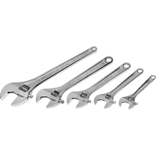 Chrome Wrench Set, Adjustable, 5 Pieces, Imperial and Metric Fastek