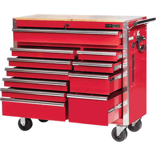 PRC4211 Pro Series Roller Cabinet, 11 Drawers, 42" W x 18" D x Red Fastek
