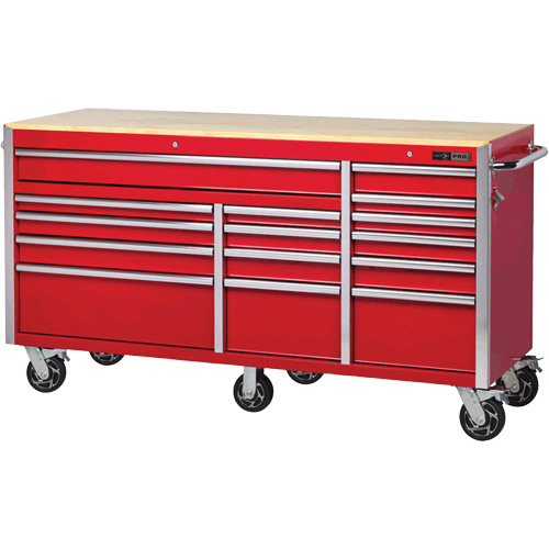 PRC7215 Pro Series Roller Cabinet, 15 Drawers, 72" W x 24" D x Red Fastek