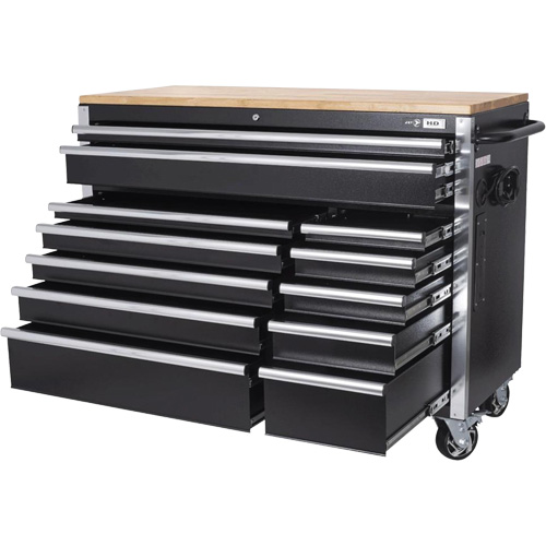 HDRC5212 HD Series Roller Cabinet, 12 Drawers, 51-1/4" W x 21" D x 40-3/10" H, Black Fastek