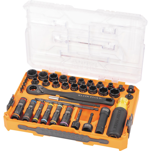 Jeu complet de douilles &agrave; chocs ouvertes & basculantes KNECT, 39 Mcx, Chocs Fastek