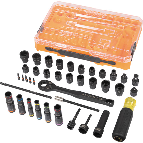 Jeu complet de douilles &agrave; chocs ouvertes & basculantes KNECT, 39 Mcx, Chocs Fastek
