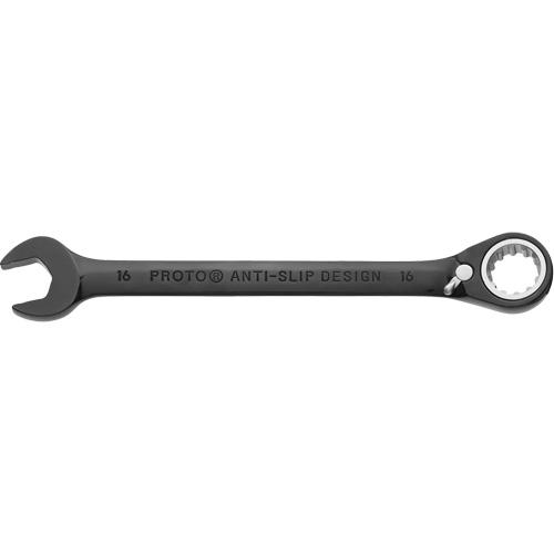 Metric Spline Combination Reversible Ratcheting Wrench, Black/Chrome Finish Fastek