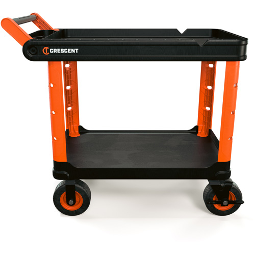 Chariot utilitaire industriel &agrave; 2 tablettes RAILWORKS avec roulettes de 8", 47" lo x 24-1/2" la x 37-4/5" h, Noir/Orange Fastek