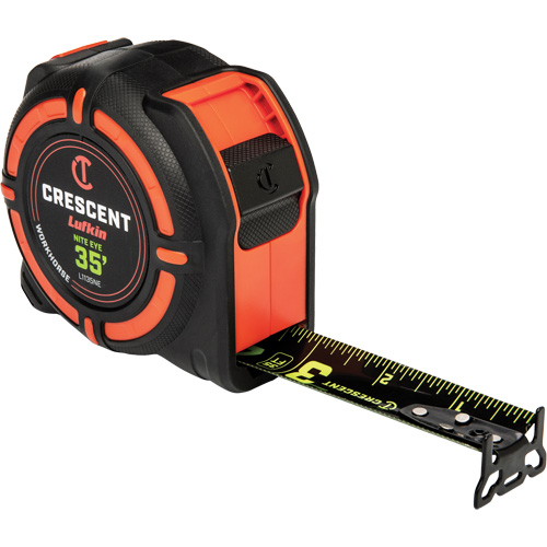 WORKHORSE NITE EYE Tape Measure, 1-1/4" x 35', SAE Graduations Fastek