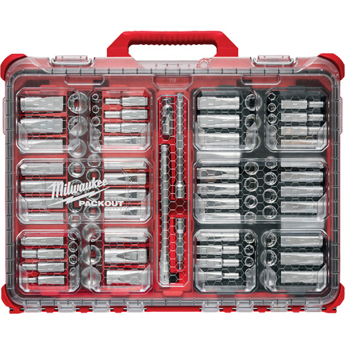 Metric/SAE Ratchet & Socket Set with PACKOUT Low-Profile Organizer, 98 Pcs, 3/8" Drive Size Fastek