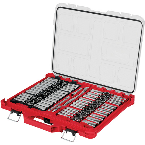 Metric/SAE Ratchet & Socket Set with PACKOUT Low-Profile Organizer, 98 Pcs, 3/8" Drive Size Fastek