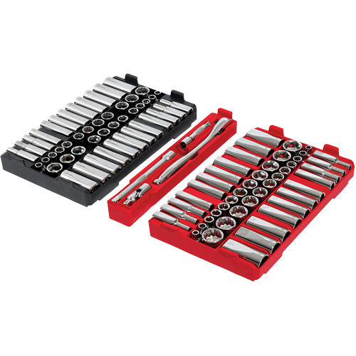Metric/SAE Ratchet & Socket Set with PACKOUT Low-Profile Organizer, 98 Pcs, 3/8" Drive Size Fastek