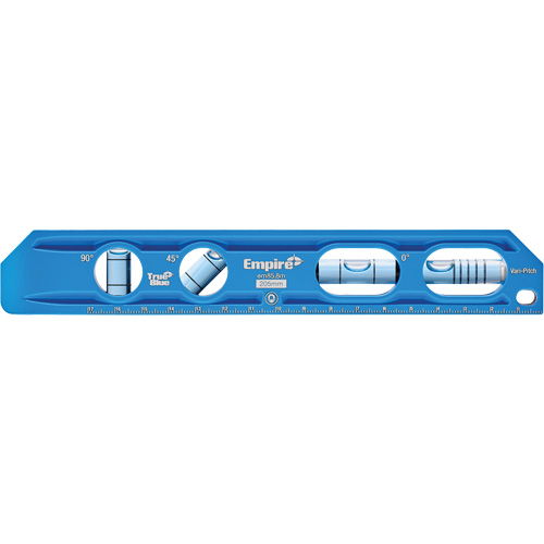 TRUE BLUE&reg; Die Cast Torpedo Level, 8" L, Aluminum, 4 Vials, Magnetic Fastek