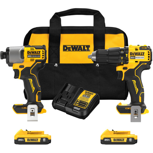 Brushless Compact Cordless 1/2" Hammer Drill & 1/4" Impact Driver Kit, Lithium-Ion, 20 V Fastek