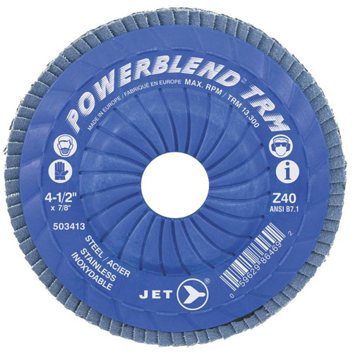 POWERBLEND TRM Trimmable Flap Disc, 4-1/2" x 7/8", Type 29, Z120 Grit, Zirconia Alumina Fastek