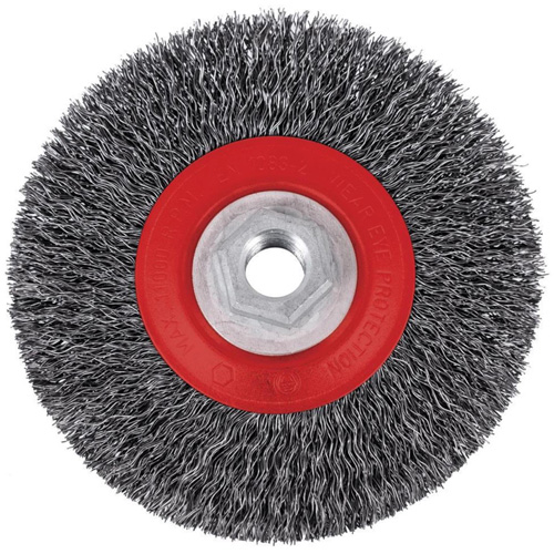 5C14T High Performance Crimped Wire Brush, 5" Dia., 0.014" Fill, 5/8"-11NC Arbor Fastek