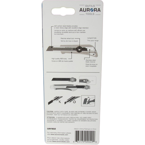 Couteau professionnel de 18 mm avec verrouillage &agrave; cliquet, Acier inoxydable, Robuste, Prise en Plastique Fastek