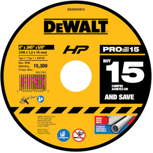 Meule &agrave; tronçonner polyvalente, 4" x 0,45", Arbre de 5/8", Type 1, Oxyde d'aluminium Fastek