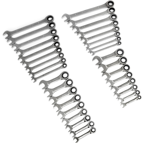 72-Tooth 12 Point Standard & Stubby Wrench Set, Ratcheting Combination, 34 Pieces, Imperial and Metric Fastek