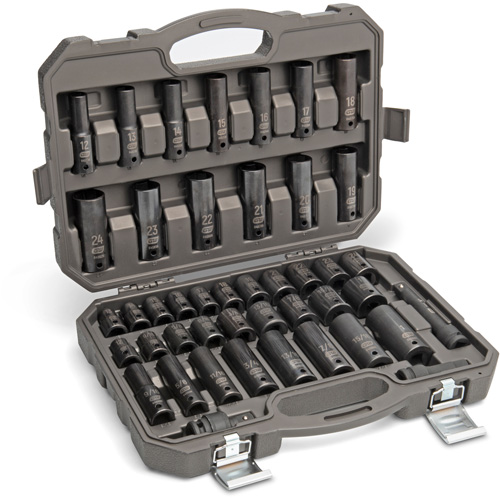 6 Point SAE/Metric Socket Set, 44 Pcs, Impact, 1/2" Drive Size, Deep Fastek