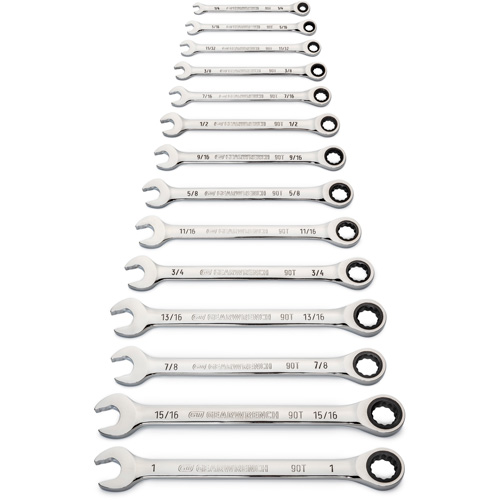 90-Tooth 12 Point SAE Wrench Set, Ratcheting Combination, 14 Pieces, Imperial Fastek