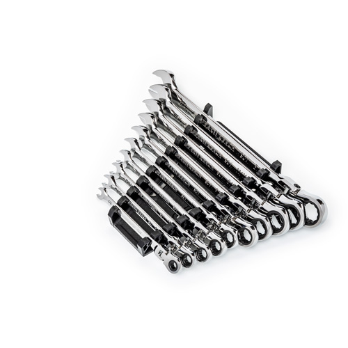 90-Tooth 12 Point SAE Wrench Set, Flex Head/Ratcheting Combination, 10 Pieces, Imperial Fastek