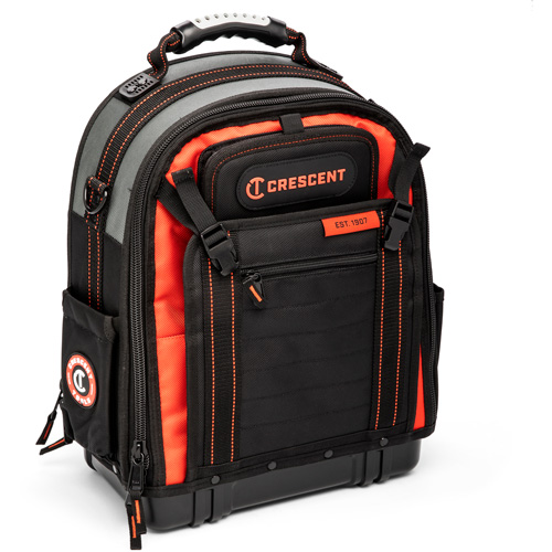 Tradesman Backpack, 18" L x 10" W, Black/Grey/Orange, Polyester Fastek