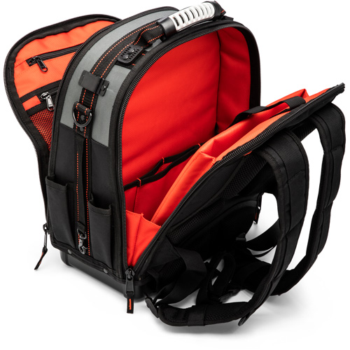 Tradesman Backpack, 18" L x 10" W, Black/Grey/Orange, Polyester Fastek