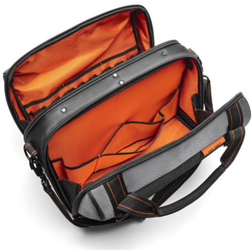 Sac ouvert de 17" pour outils d'ouvrier, Polyester, 3 pochettes, Noir/Gris/Orange Fastek