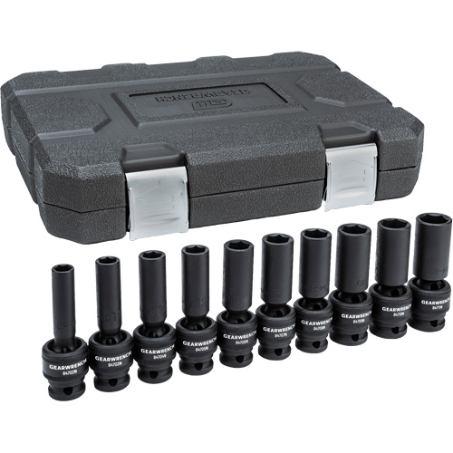 6-Point Universal Metric Socket Set, 10 Pcs, Impact, 1/2" Drive Size, Deep Fastek