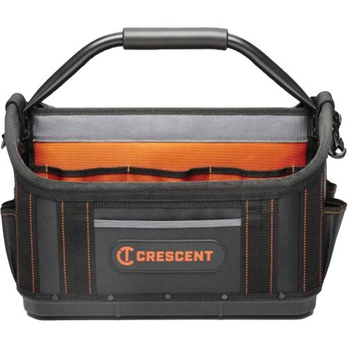 17" Tradesman Open Top Tool Bag, Polyester, 25 Pockets, Black/Orange Fastek