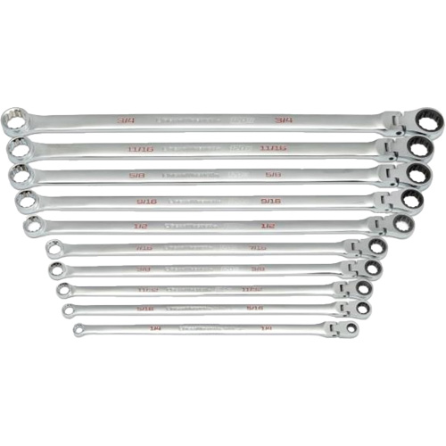 120XP Universal Spline XL Flex Head GearBox Wrench Set, Ratcheting Box, 10 Pieces, Imperial Fastek