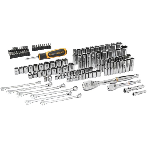 Jeu d'outils manuels pour m&eacute;canicien 90T SAE/m&eacute;trique avec prises 1/4" & 3/8" Fastek