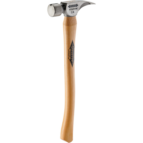 Titanium Smooth Face Hammer with Curved Hickory Handle, 14 oz., Wood Handle, 18" L Fastek