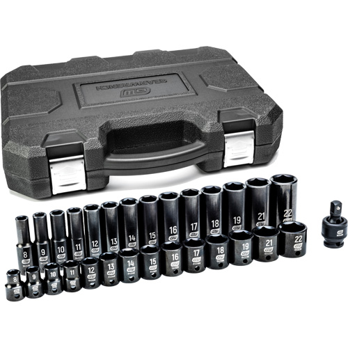 6-Point Metric Socket Set, 29 Pcs, Impact, 3/8" Drive Size, Deep Fastek