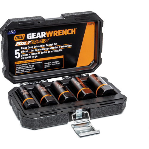 Bolt Biter Extraction Socket Set, 5 Pcs, Impact, 1/2" Drive Size, Deep Fastek