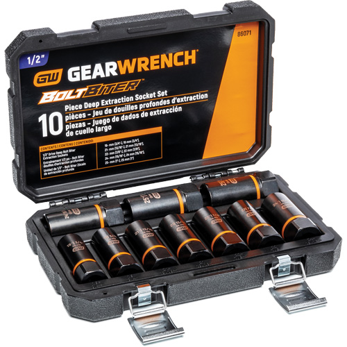 Bolt Biter Extraction Socket Set, 10 Pcs, Impact, 1/2" Drive Size, Deep Fastek
