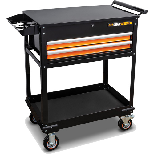 Chariot utilitaire, 2 tiroirs, 32-1/2" la x 42" h, Noir/Orange Fastek