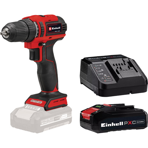 Cordless Drill/Driver with 2.5Ah PXC Battery & Charger Starter Kit, Lithium-Ion, 18 V, 3/8" Chuck, 354 in-lbs Torque Fastek