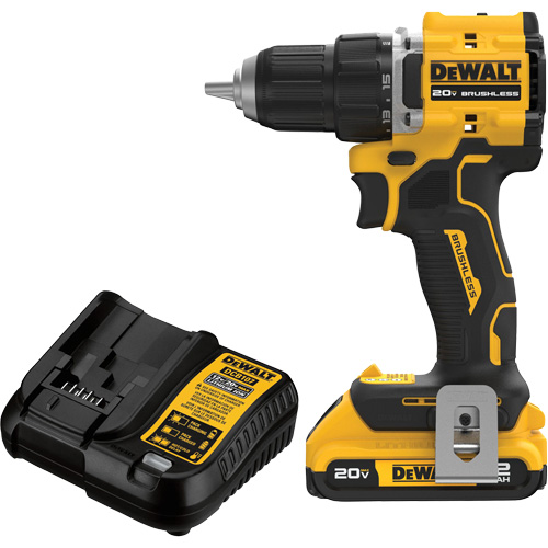ATOMIC COMPACT SERIES Brushless Cordless Drill/Driver Kit, Lithium-Ion, 20 V, 1/2" Chuck Fastek