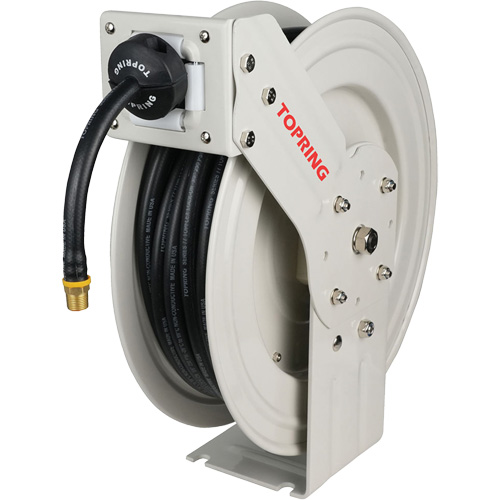 MAXREEL Single-Arm Automatic Rewind L Hose Reel with Rubber Hose, Air, 3/8" x 50', Single Hose, 250 PSI Fastek