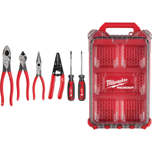 Dipped Grip Pliers, Wire Stripper & Cushion Grip Screwdrivers Set with PACKOUT Organizer Fastek