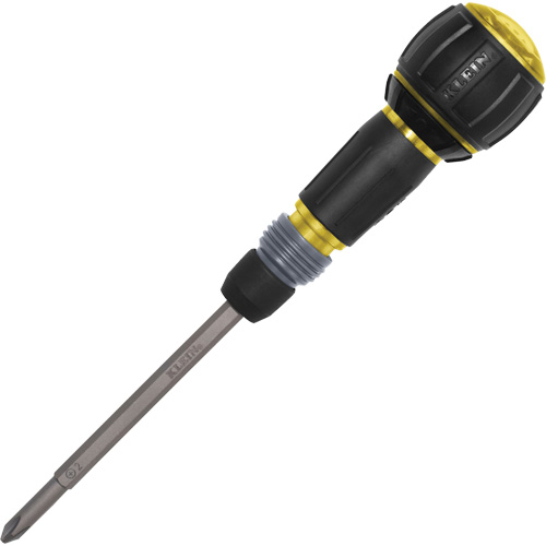 Ratcheting Fastbit Tru-Grip Screwdriver, Phillips & Slotted Bits, 8-1/2" L, Plastic/Cushion Grip Handle Fastek