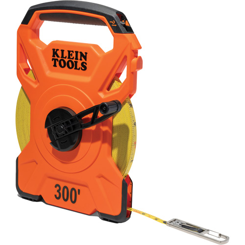 Open Reel Tape Measure with Single Hook and Carabiner, 1/2" x 300', 1/10" Graduations Fastek