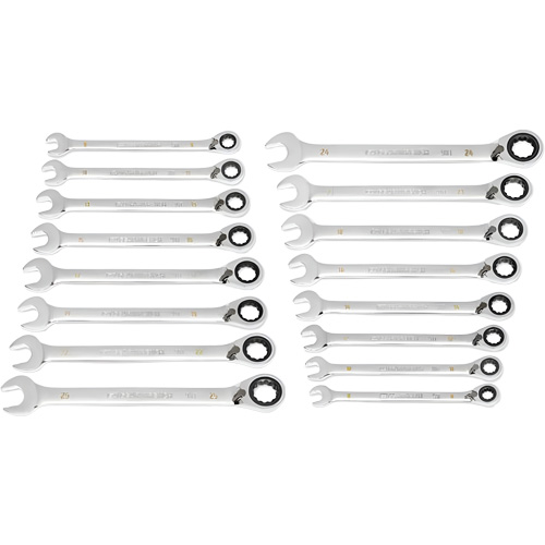 90-Tooth 12-Point Reversible Wrench Set, Ratcheting Box, 16 Pieces, Metric Fastek