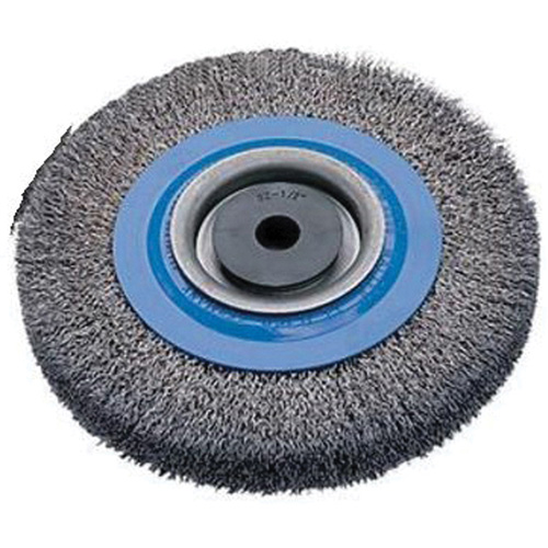Crimped Wire Bench Wheel Brush, 6" Dia., 0.0118" Fill, 1/2" - 1-1/4" Arbor Fastek