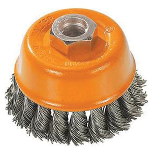 Knot-Twisted Wire Cup Brush, 3" Dia. x M10x1.25 Arbor Fastek