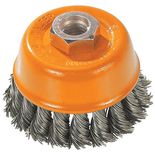 Knot-Twisted Wire Cup Brush, 3" Dia. x M10x1.5 Arbor Fastek