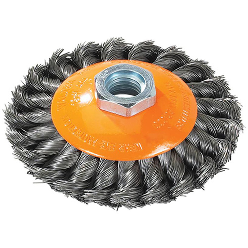 Knot-Twisted Saucer Cup Wire Wheel, 7" Dia., 0.02" Fill, 5/8"-11 Arbor, Steel Fastek